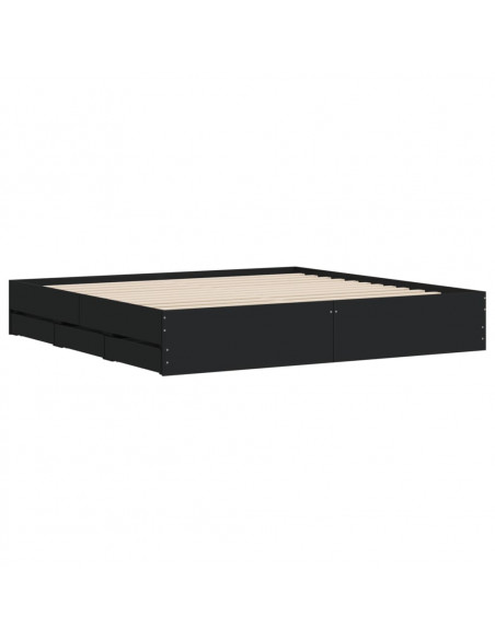 Giroletto con Cassetti Nero 200x200 cm in Legno Multistrato