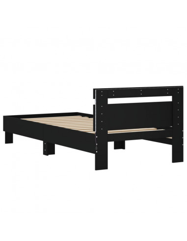 Giroletto con Testiera e LED Nero 75x190 cm