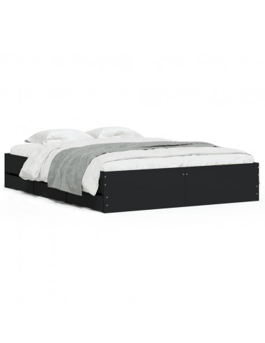 Giroletto con Cassetti Nero 140x190 cm in Legno Multistrato