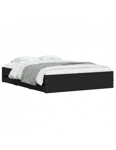 Giroletto con Cassetti Nero 140x190 cm in Legno Multistrato