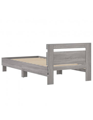 Giroletto con Testiera e LED Grigio Sonoma 90x190 cm