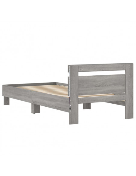 Giroletto con Testiera e LED Grigio Sonoma 75x190 cm