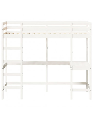 Letto Soppalco con Scrivania Bianco 100x200 cm Massello Pino