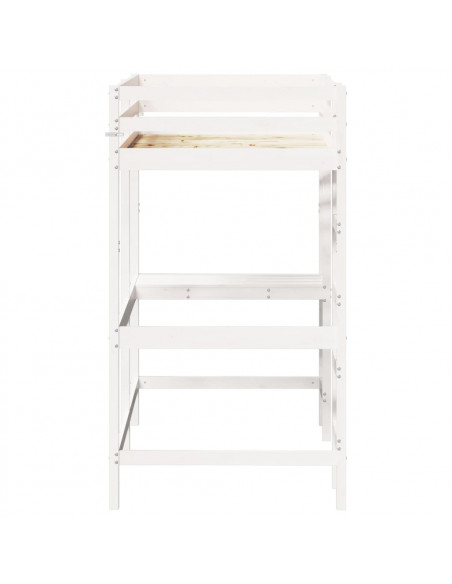 Letto Soppalco con Scrivania Bianco 100x200 cm Massello Pino