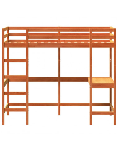 Letto Soppalco con Scrivania Marrone Cera 90x200 cm Legno Pino