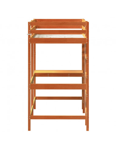 Letto Soppalco con Scrivania Marrone Cera 90x200 cm Legno Pino