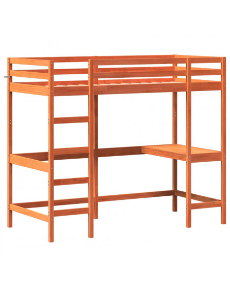 Letto Soppalco con Scrivania Marrone Cera 100x200 cm Legno Pino