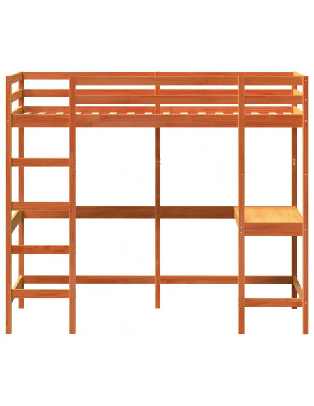 Letto Soppalco con Scrivania Marrone Cera 100x200 cm Legno Pino