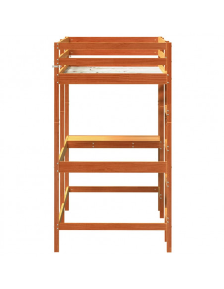 Letto Soppalco con Scrivania Marrone Cera 100x200 cm Legno Pino