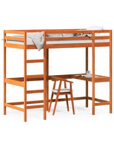 Letto Soppalco con Scrivania Marrone Cera 90x190 cm Legno Pino