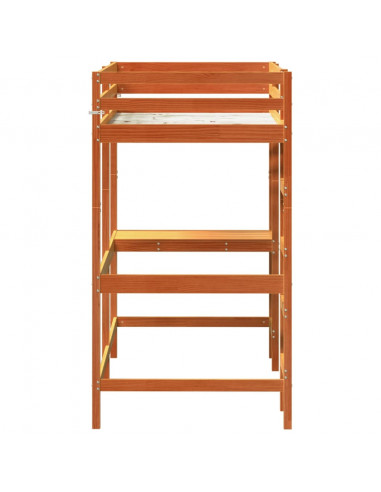 Letto Soppalco con Scrivania Marrone Cera 90x190 cm Legno Pino