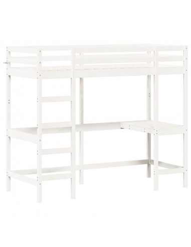 Letto Soppalco con Scrivania Bianco 75x190 cm Massello Pino