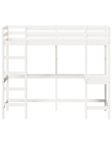 Letto Soppalco con Scrivania Bianco 75x190 cm Massello Pino