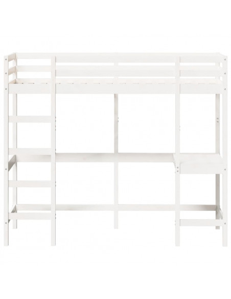 Letto Soppalco con Scrivania Bianco 75x190 cm Massello Pino