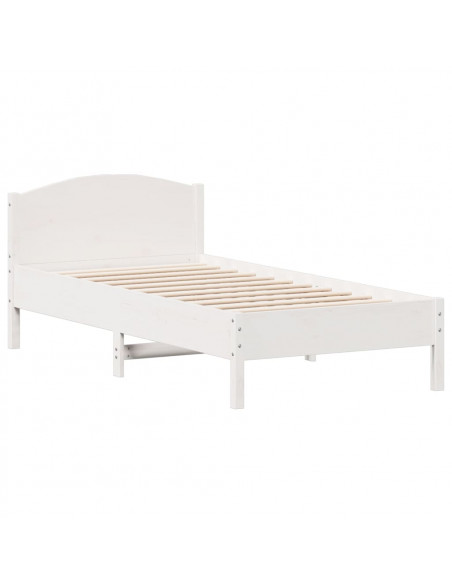 Giroletto con Testiera Bianco 90x190 cm Legno Massello di Pino