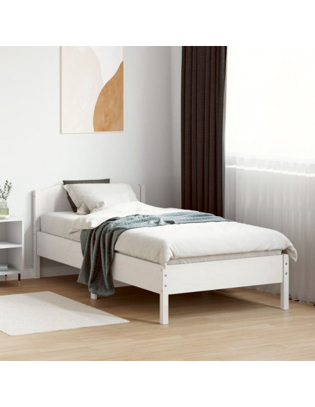 Giroletto con Testiera Bianco 90x190 cm Legno Massello di Pino