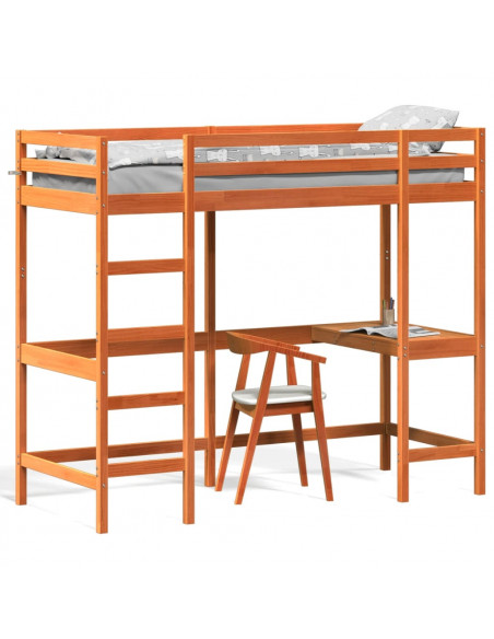 Letto Soppalco con Scrivania Marrone Cera 80x200 cm Legno Pino