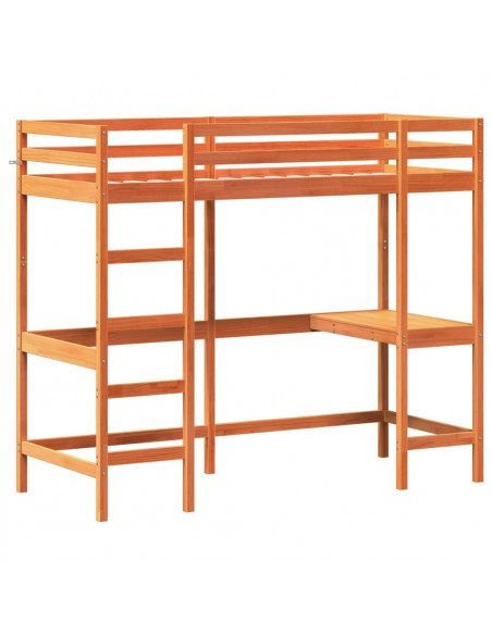 Letto Soppalco con Scrivania Marrone Cera 80x200 cm Legno Pino