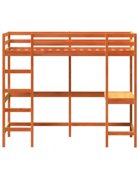 Letto Soppalco con Scrivania Marrone Cera 80x200 cm Legno Pino