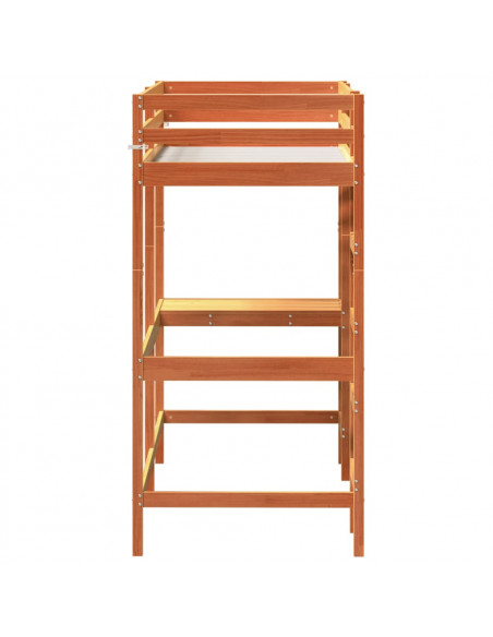 Letto Soppalco con Scrivania Marrone Cera 80x200 cm Legno Pino