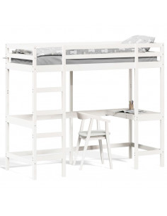 Letto Soppalco con Scrivania Bianco 80x200 cm Massello Pino 2