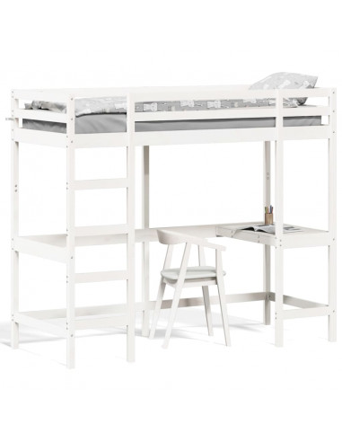 Letto Soppalco con Scrivania Bianco 80x200 cm Massello Pino