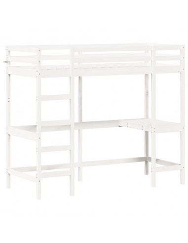 Letto Soppalco con Scrivania Bianco 80x200 cm Massello Pino