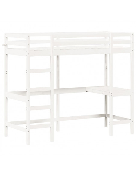 Letto Soppalco con Scrivania Bianco 80x200 cm Massello Pino