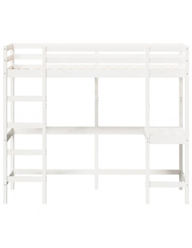 Letto Soppalco con Scrivania Bianco 80x200 cm Massello Pino