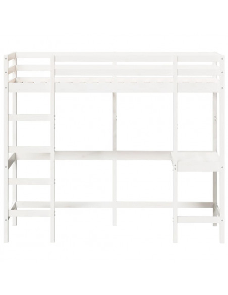 Letto Soppalco con Scrivania Bianco 80x200 cm Massello Pino