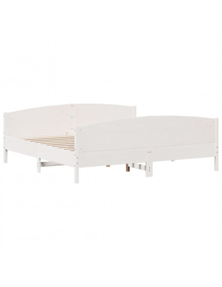 Giroletto con Testiera Bianco 200x200 cm Legno Massello di Pino