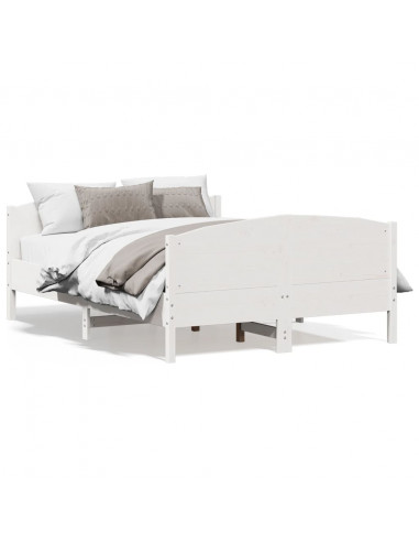 Giroletto con Testiera Bianco 140x190 cm in Legno Massello Pino