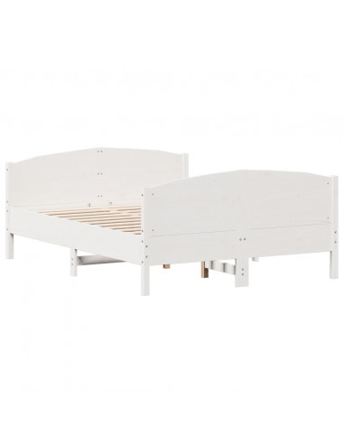 Giroletto con Testiera Bianco 140x190 cm in Legno Massello Pino