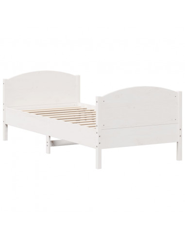 Giroletto con Testiera Bianco 100x200 cm Legno Massello di Pino