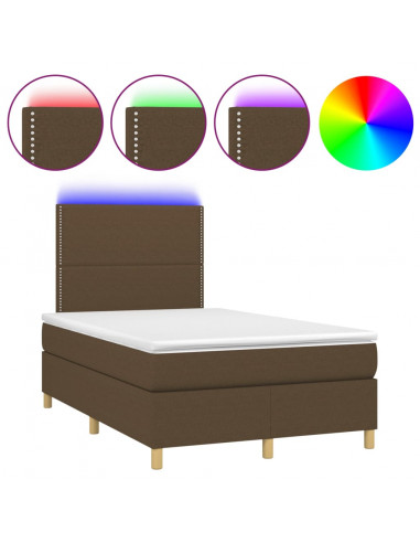 Letto a Molle Materasso e LED Marrone Scuro 120x200 cm Tessuto