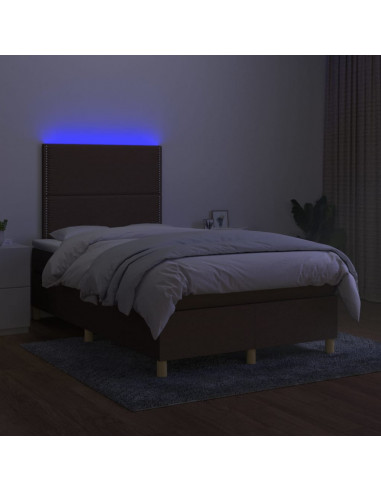 Letto a Molle Materasso e LED Marrone Scuro 120x200 cm Tessuto
