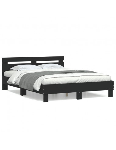 Giroletto con Testiera Nero 140x200 cm in Legno Multistrato