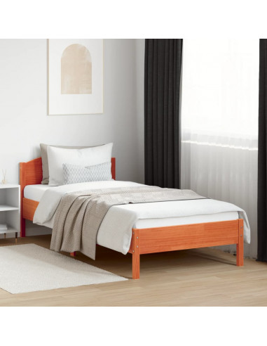 Giroletto con Testiera Marrone Cera 90x200 cm Massello Pino