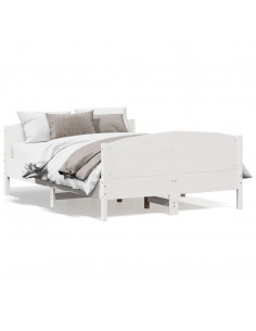 Giroletto con Testiera Bianco 135x190 cm Legno Massello di Pino 2