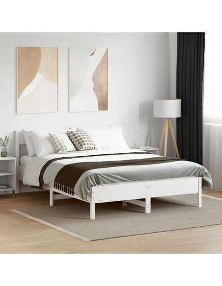 Giroletto con Testiera Bianco 140x200 cm Legno Massello di Pino