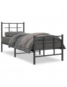 Giroletto con Testiera e Pediera Metallo Nero 75x190 cm 2