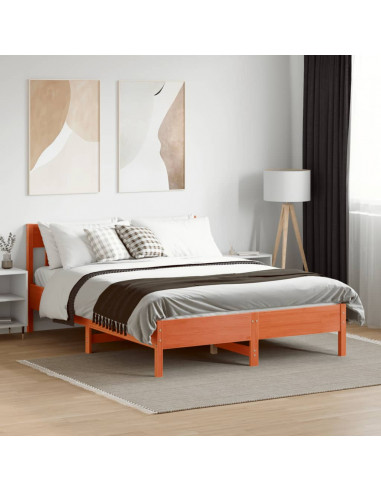 Giroletto con Testiera Marrone Cera 135x190 cm Massello Pino