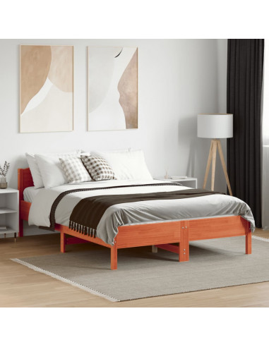 Giroletto con Testiera Marrone Cera 135x190 cm Massello Pino