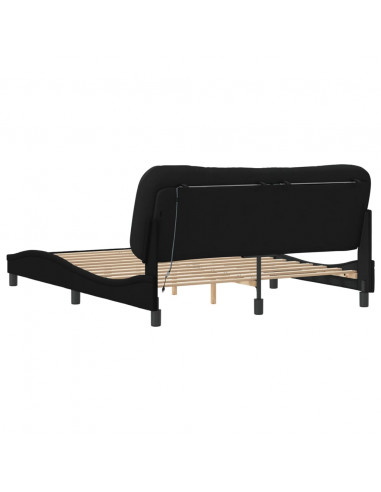 Giroletto con Luci LED Nero 160x200 cm in Tessuto