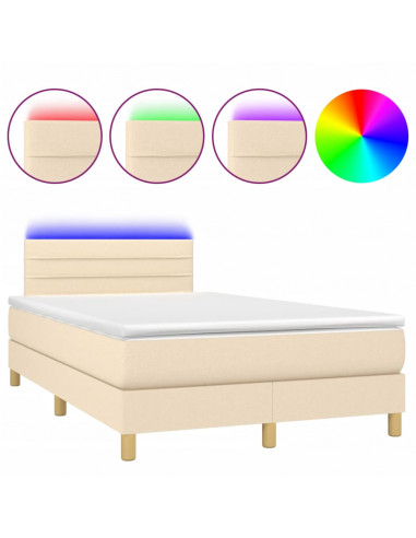 Letto a Molle con Materasso e LED Crema 120x190 cm in Tessuto