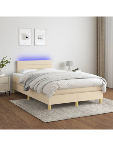 Letto a Molle con Materasso e LED Crema 120x190 cm in Tessuto