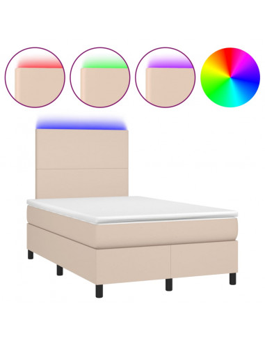 Giroletto Molle Materasso e LED Cappuccino 120x190cm Similpelle