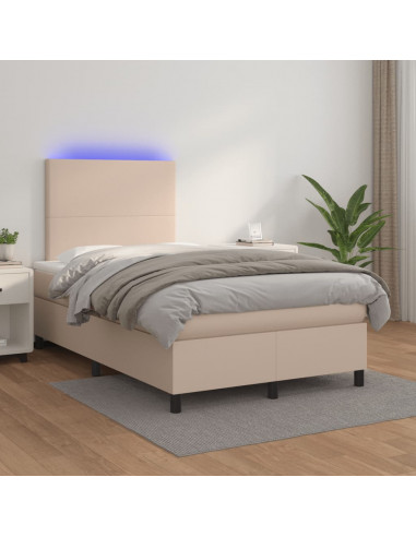Giroletto Molle Materasso e LED Cappuccino 120x190cm Similpelle