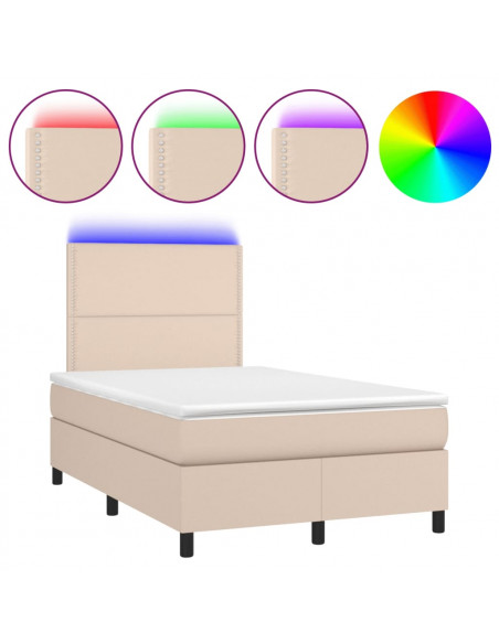 Giroletto Molle Materasso e LED Cappuccino 120x190cm Similpelle