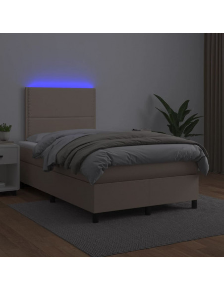 Giroletto Molle Materasso e LED Cappuccino 120x190cm Similpelle